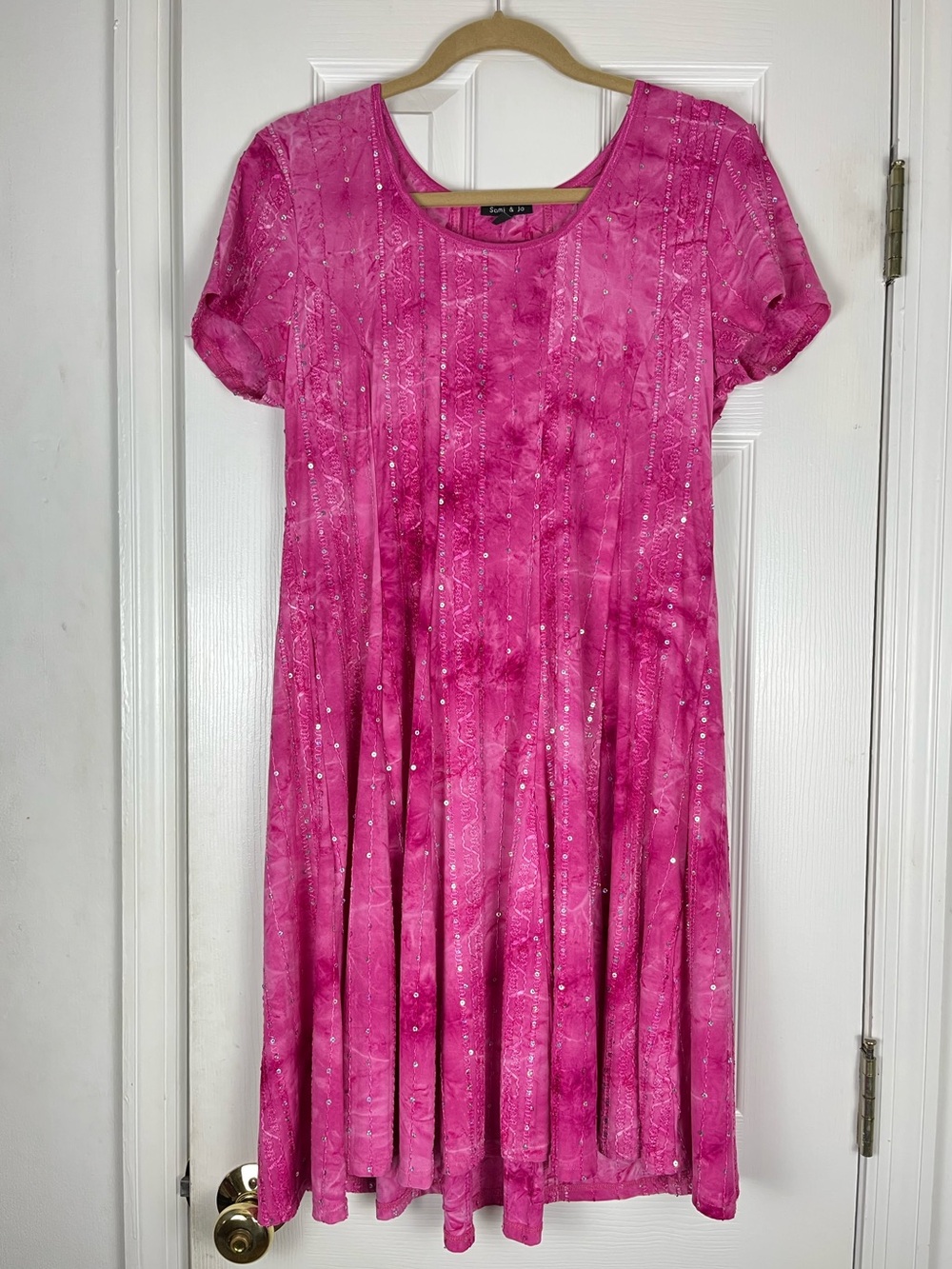 Sami & Jo Boho Tie Dye Short Sleeve A-Line Flare Dress Sz L Festival